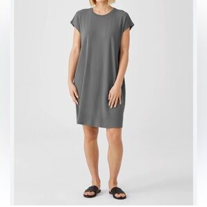 Eileen Fisher jersey cap sleeve dress gray small